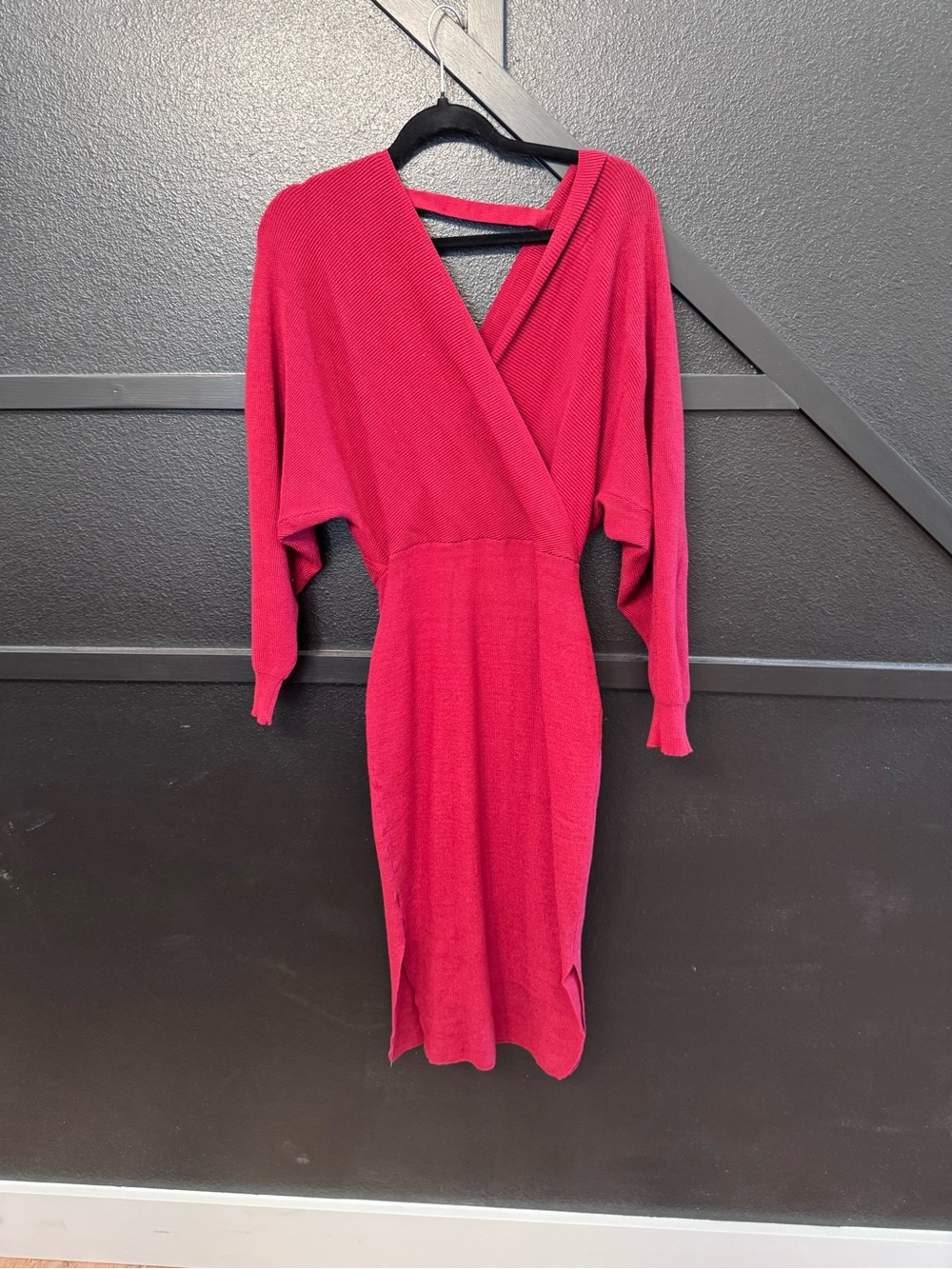 Women's Fuchsia Wrap Knit Midi Dress